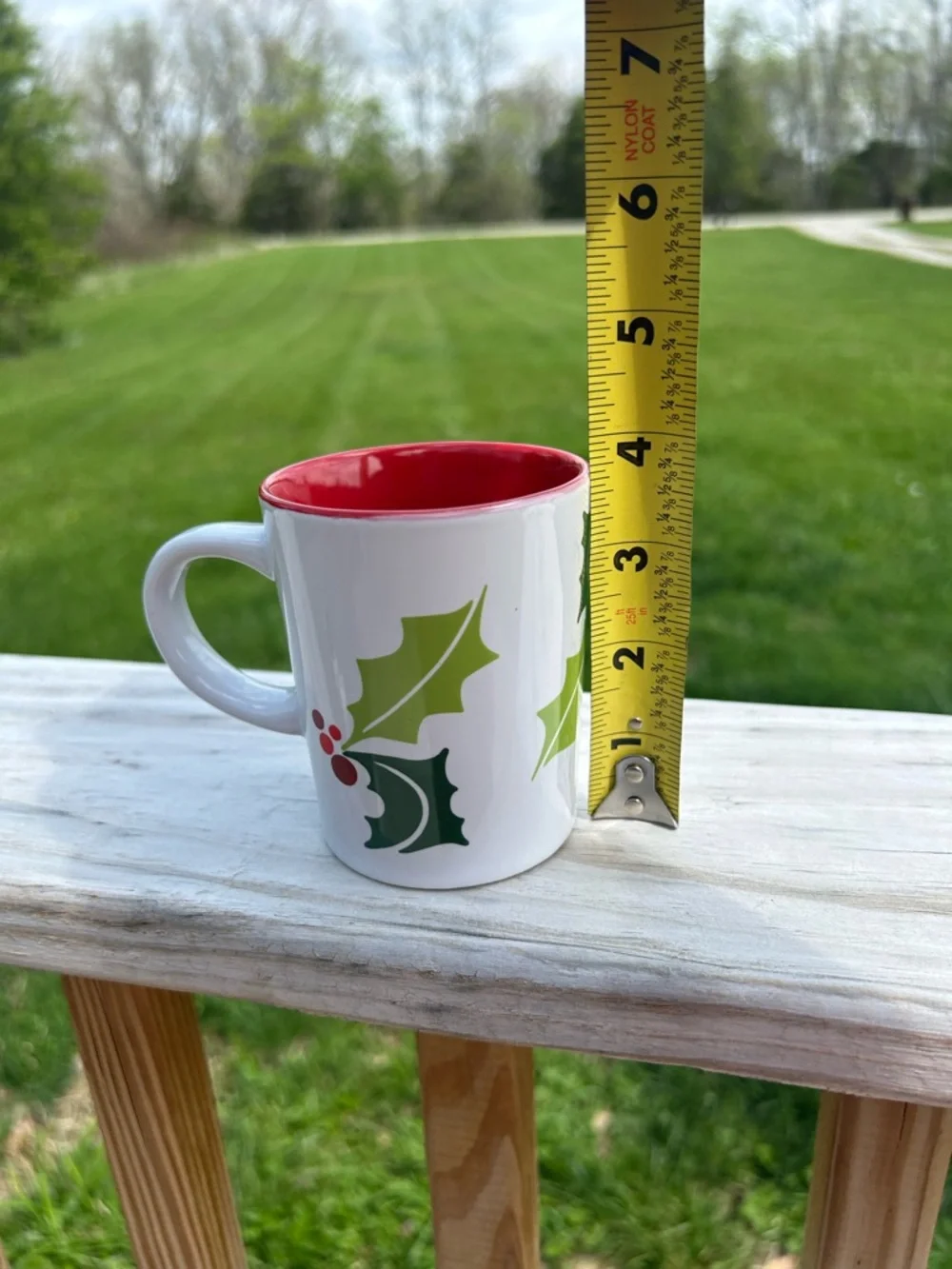 Starbucks Christmas Holly Leaf and Berry 9 oz Coffee Mug | White w/Gr & Red 2011